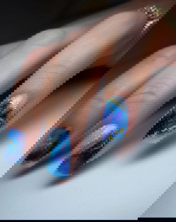 coffin blue marble nails