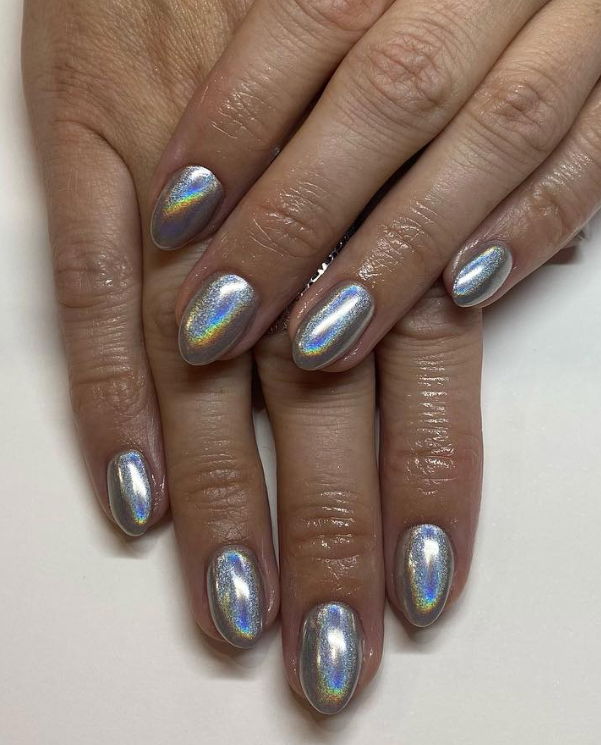 short chrome almond nails