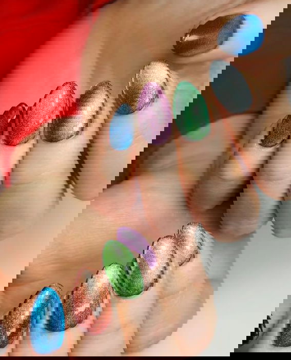 short holographic stiletto nails