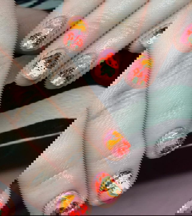 short magic mushroom nails pink