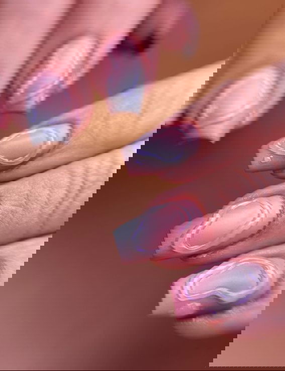 short pink and grey coffin nails with 3D details