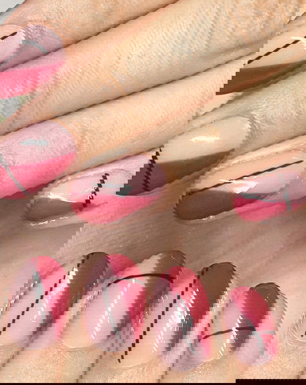 short red geometric nails