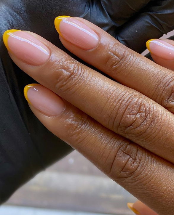 short yellow french tip stiletto nails
