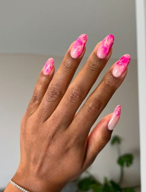 pink and white marble nails