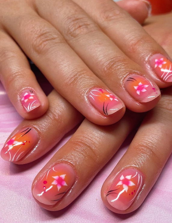orange and pink nails