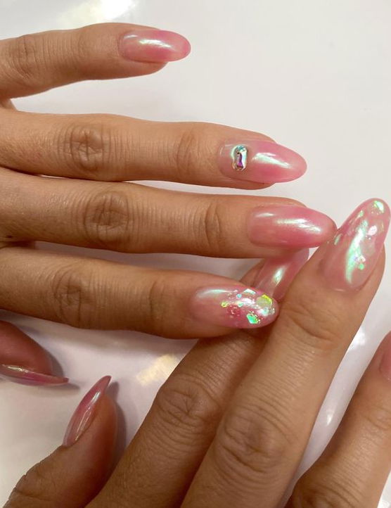 chrome and glitter nails