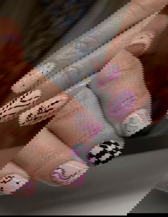 pink and black nail art