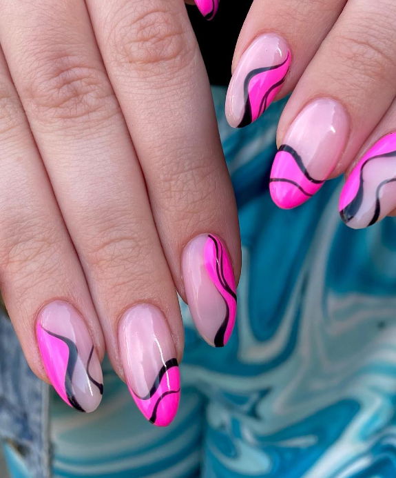 pink and black nails daisy