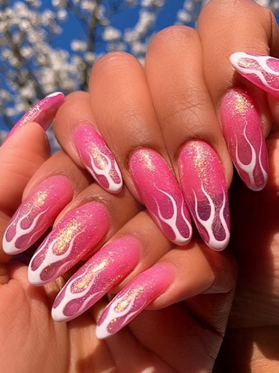 piunk glitter flame nails fly