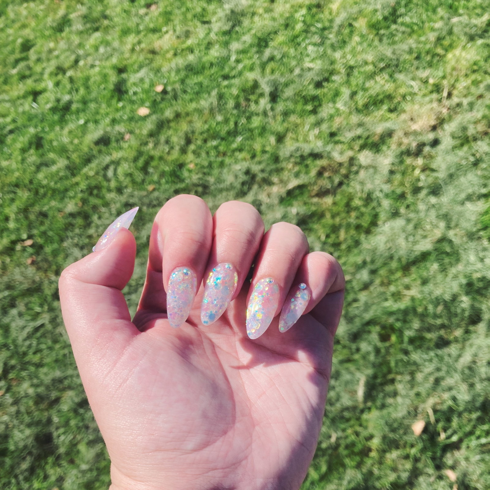 Journalist Annie Walton Doyle shows her shimmery nails