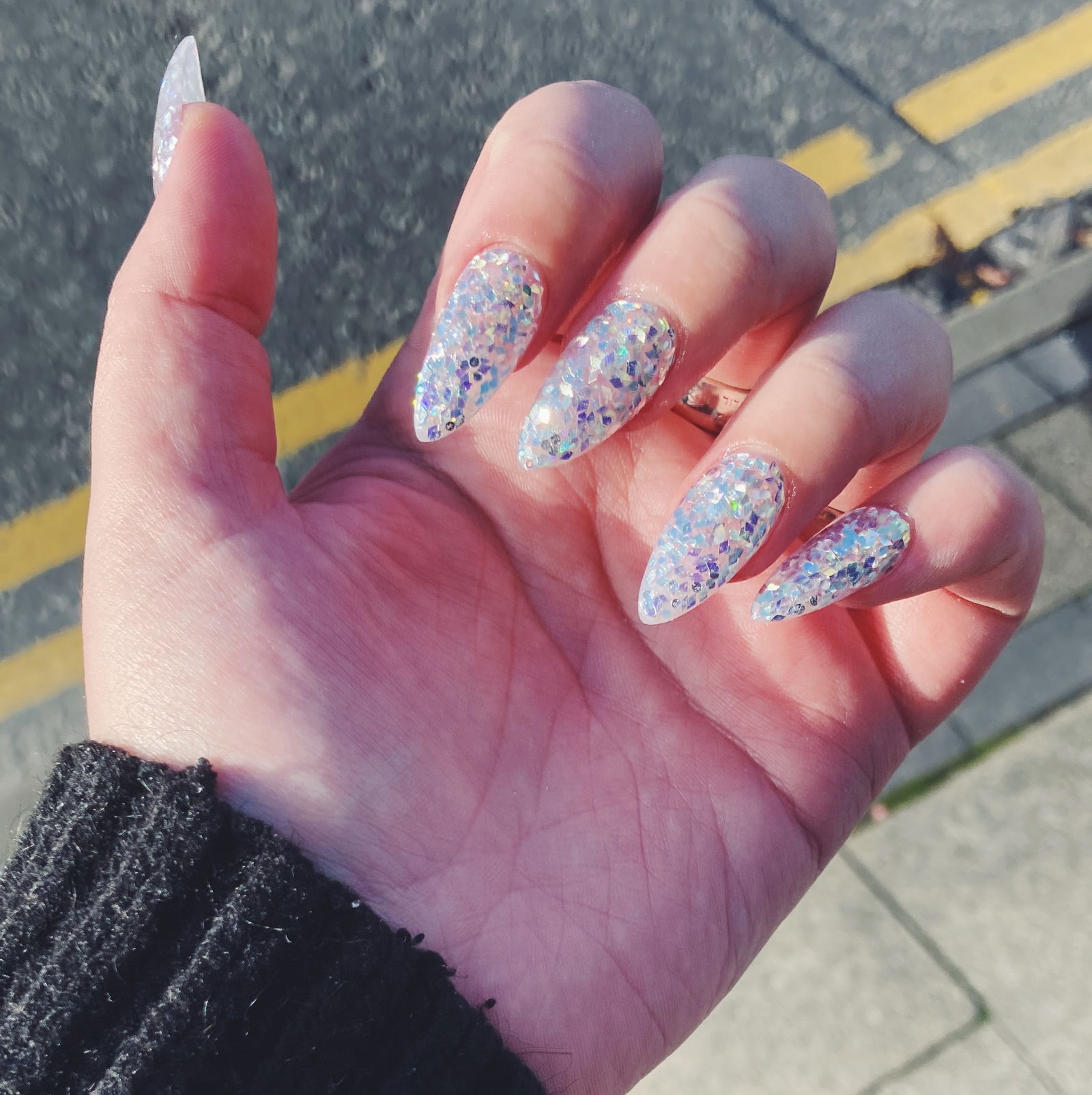 Journalist Annie Walton Doyle shows her sparkly nails