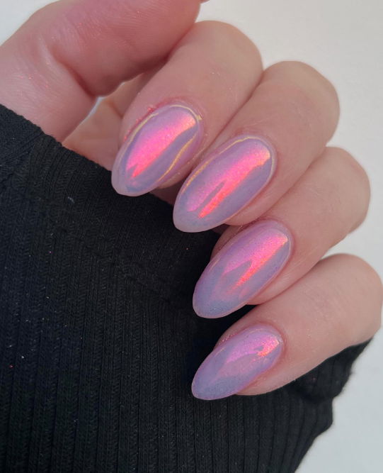 pink chrome almond nails