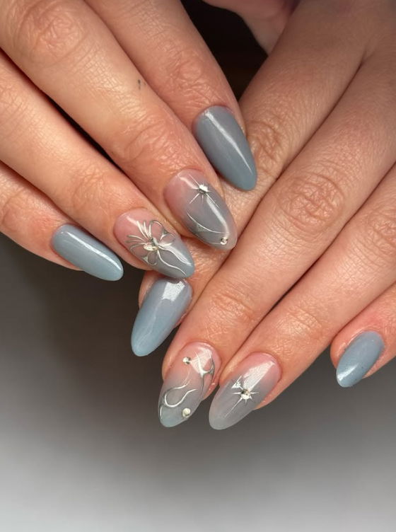 nude and grey acrylic nails