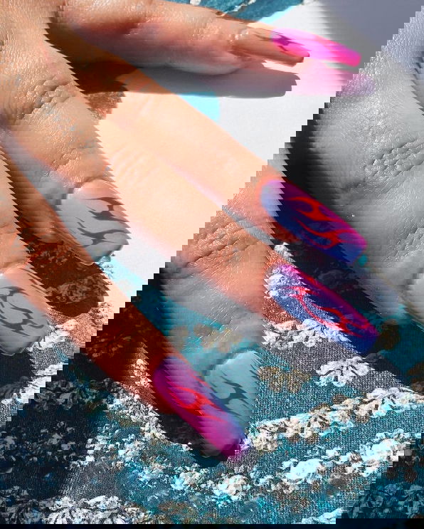 blue and pink ombre nails coffin