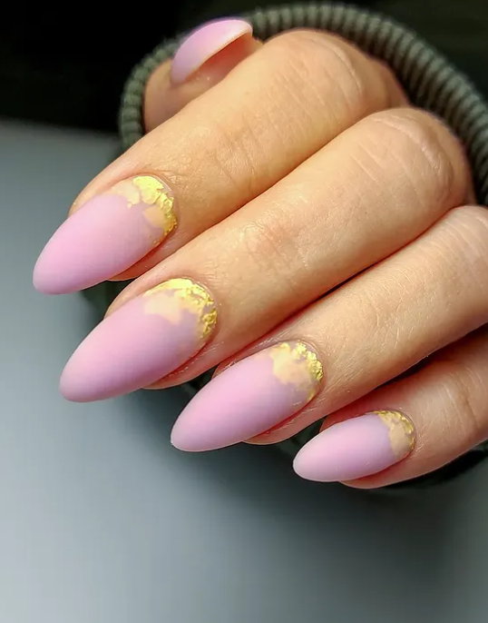 matte pink ombre gold nails