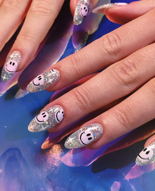silver smiley face nails