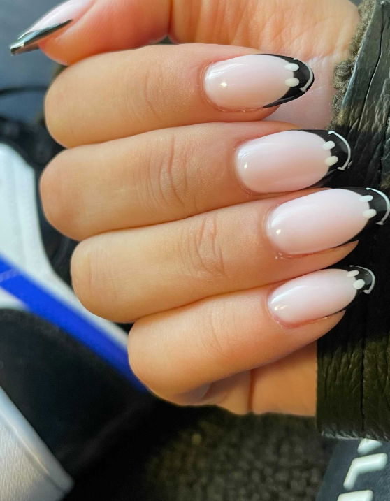 black french tip smiley face nail design