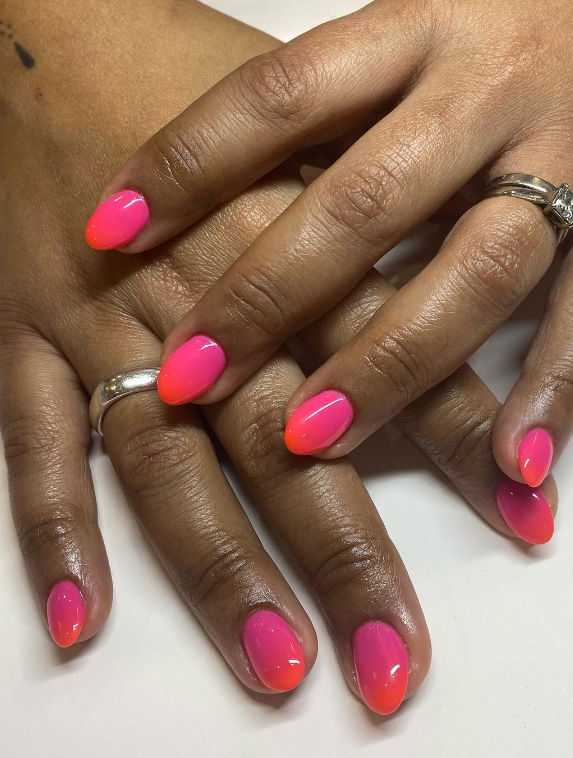 bright pink and orange ombre nails