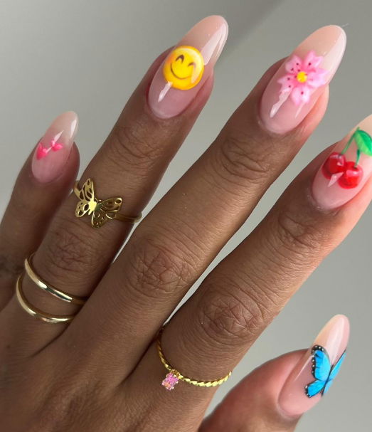 mismatched nails with smiley faces