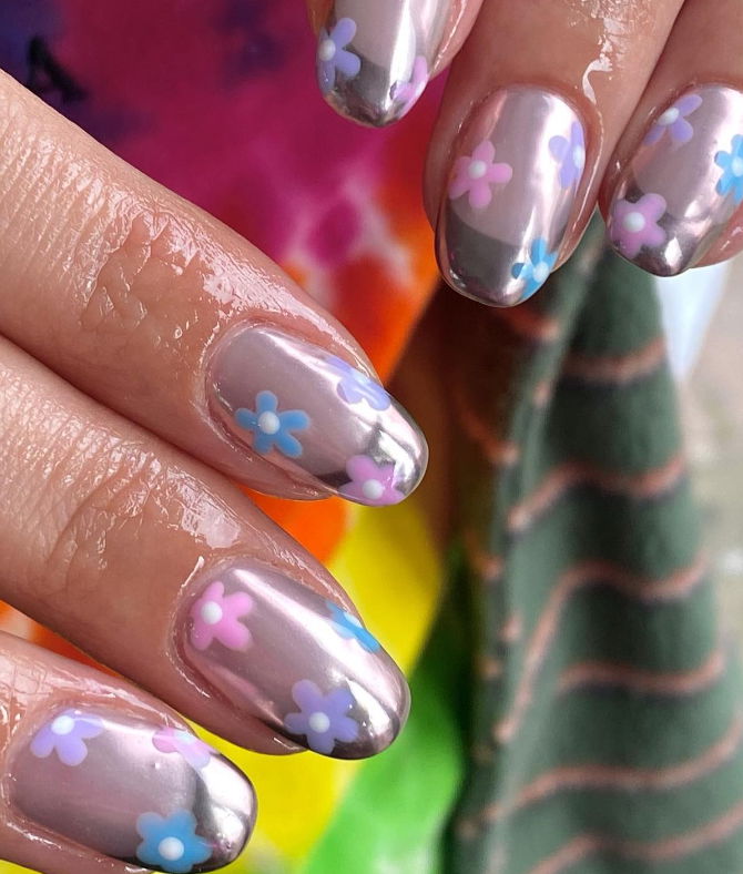 silver chrome with pastel flowers