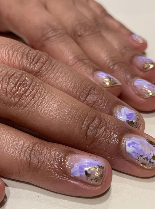 lavender marble spring nails with gold