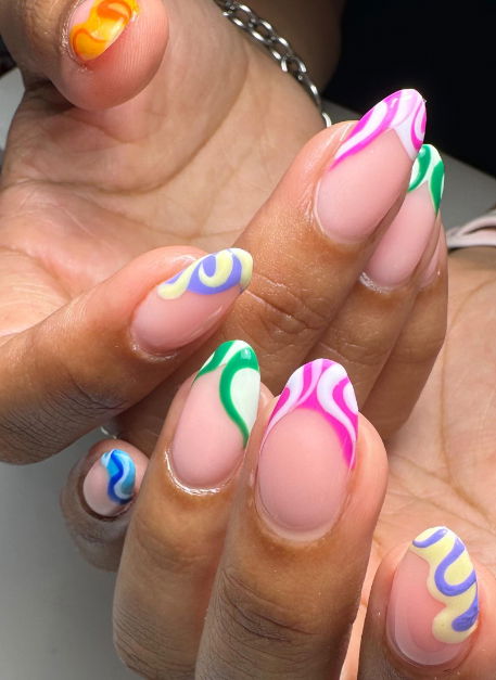 pastel swirl french tip nails