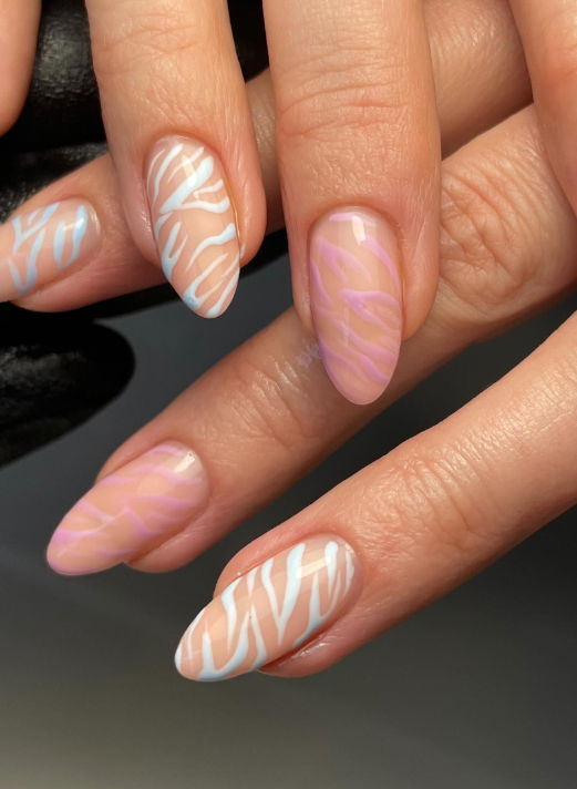 pastel zebra print spring nails
