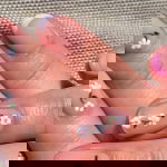 pink and purple french nails with flowers