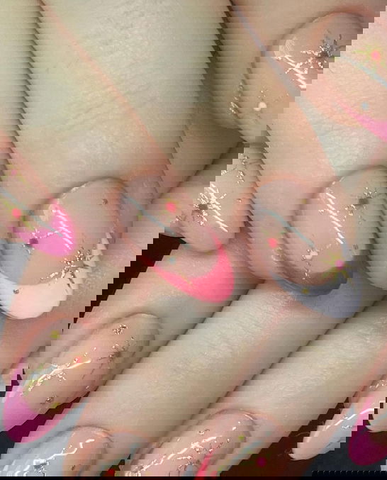 pink white and red french tip nails