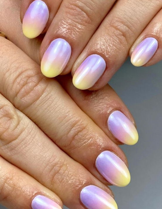 purple and yellow spring nails
