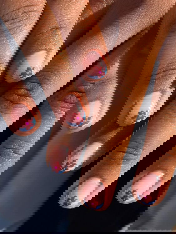 purple flower nails french tip spring nail design