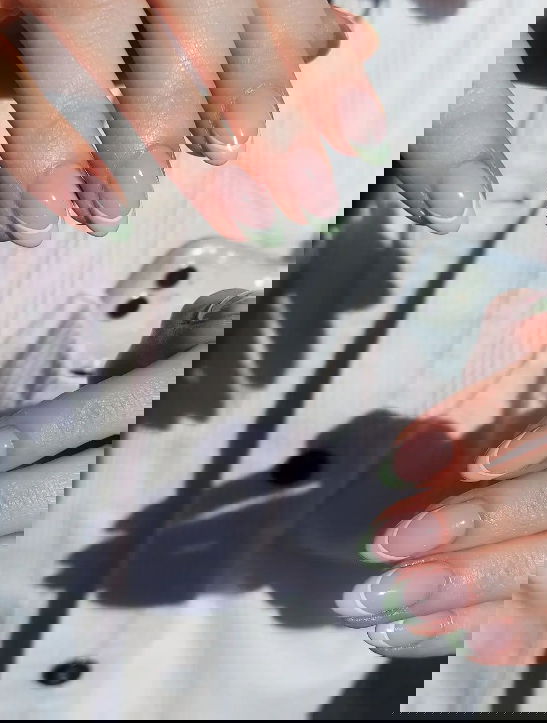 sage green double French tip spring nails